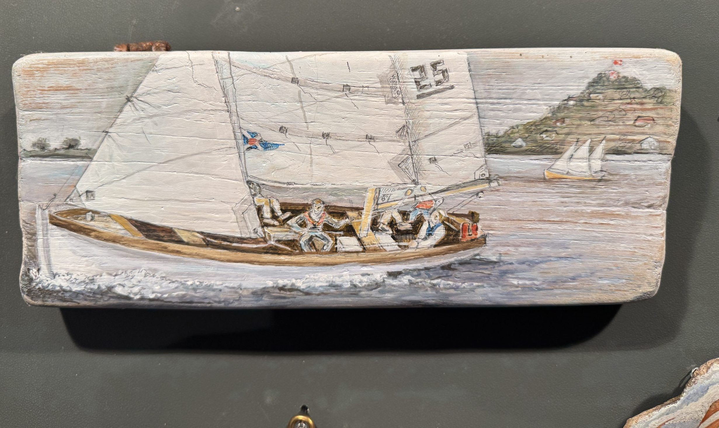 Zeichnung von einem Jugendwanderkutter auf der Elbe