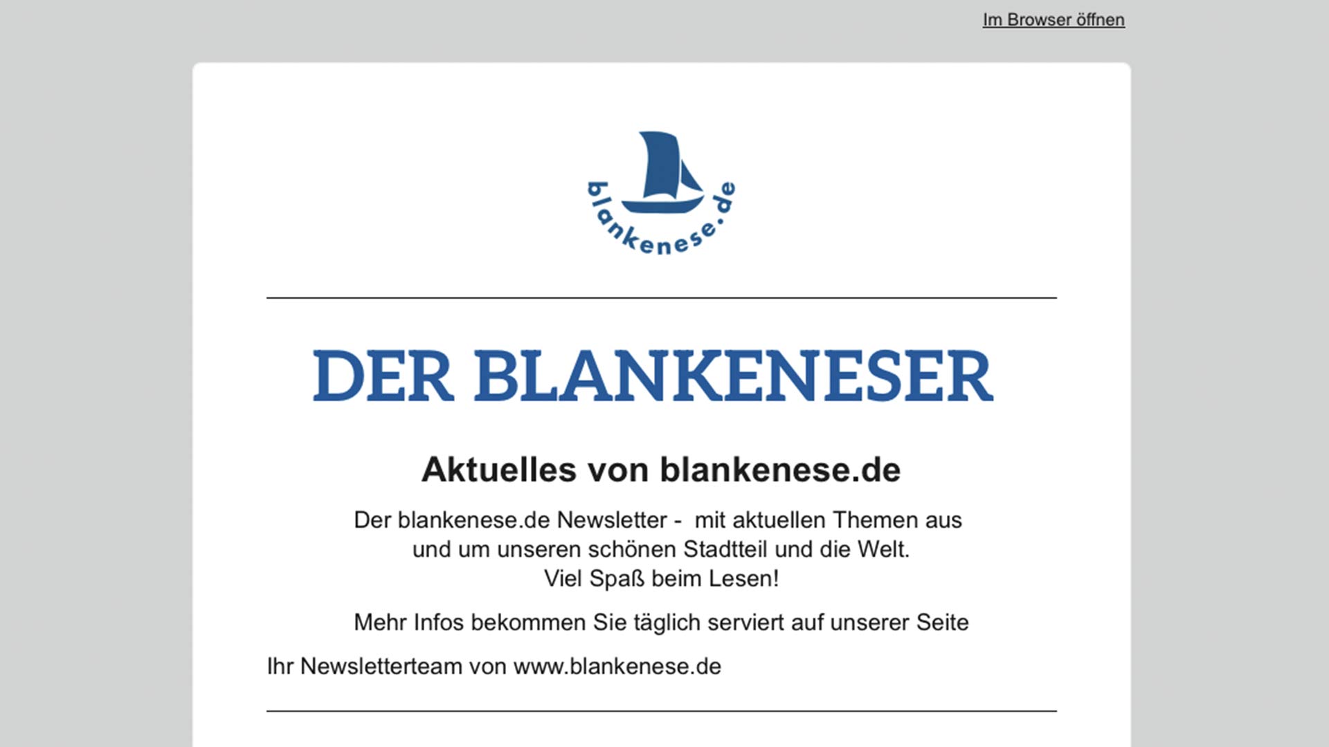 Der Blankeneser Bild des neuen blankenese.de Newsletter "Der Blankeneser"